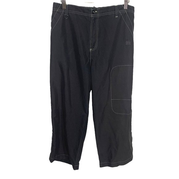 Vintage 90s Black Cyperpunk Green Stitch Pants Large - Picture 1 of 12